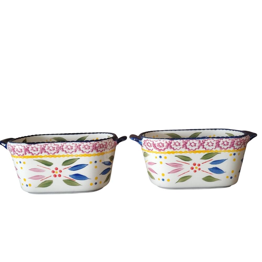 Temptations by Tara Old World Bakeware Adult's 12OZ White & Floral Set of Two